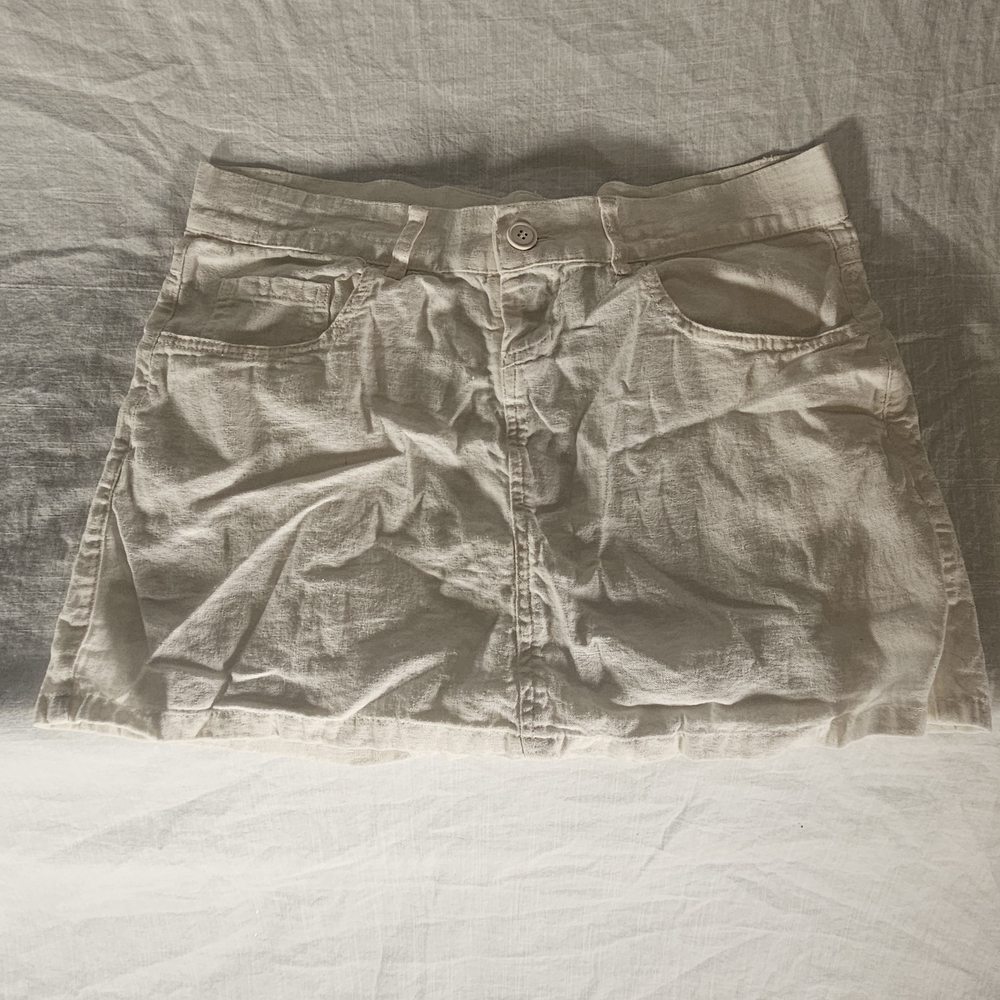 Casual Cream Linen Mini Skirt